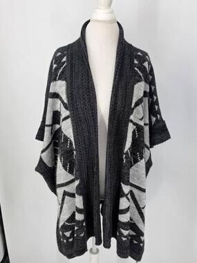Express Womens One Size Cardigan Sweater Poncho Charcoal Geometric Aztec 2015